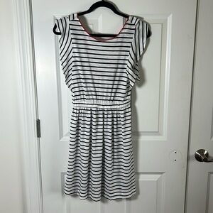 THML Size Small Blue and White Stripe Dress with Red Detailing and flowy sleeves